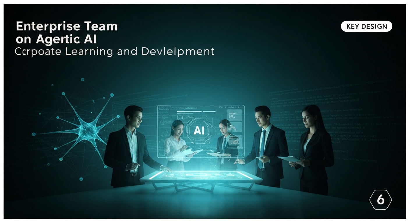 Enterprise teams training on agentic AI with holographic AI interfaces and collaborative workspace